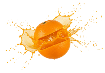 Sliced orange with juice splash isolated on transparent background refreshment freshness and vitamin c