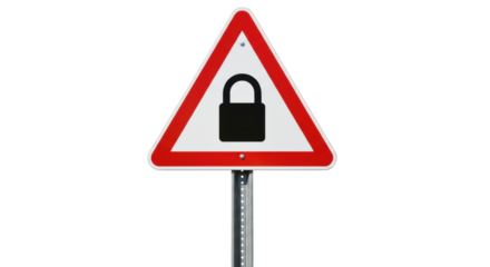 Isolated triangular road warning sign indicating security, safety or blocked path ahead
