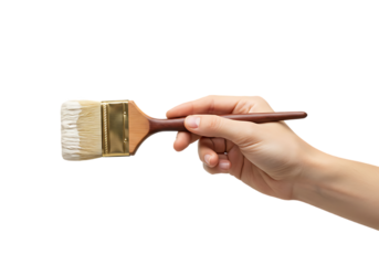 Hand holding a paintbrush isolated on transparent background