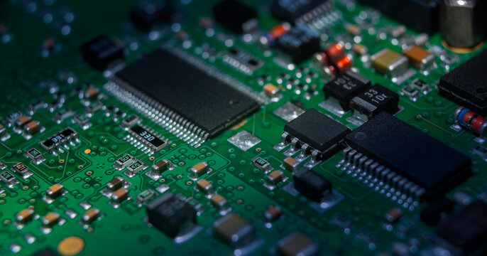 Exploring the intricate details of a circuit board focused on AI and crypto technology