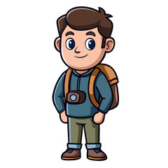 Cartoon Traveler with Backpack and Camera, Adventure and Exploration Character Illustration