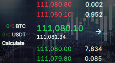 Current cryptocurrency market data displaying Bitcoin and USDT values with calculations for traders and investors