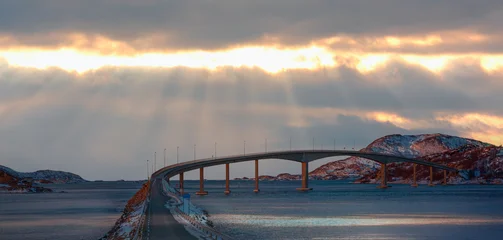 Gordijnen Poolcirkel Sommaroy Bridge is a cantilever bridge connecting the islands of Kvaloya and Sommaroy - Hillesoy, Tromso, Norway  © muratart
