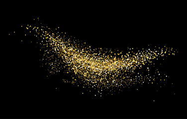 Twinkling golden dust, abstract form of luminous particles. Vector glowing fragments for arts and crafts, party and event decor, winter holiday decorations. Festivity glitter item, realistic effect