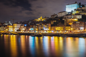 Fototapeta premium View from Vila Nova de Gaia city on Porto riverfront and Douro River, Portugal