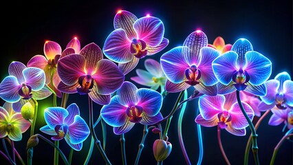Orchids with vibrant neon lights