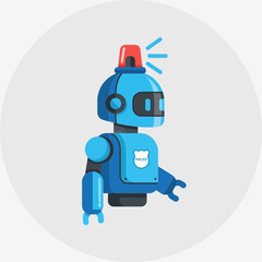 Illustration of a blue police robot with a red light on its head.