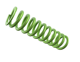 Vibrant Green Helical Compression Spring 3D Render: Precision Motorcycle Suspension Shock Absorber. High-Resolution Isolated Elastic Part with Glossy Finish on Transparent PNG for Automotive Design