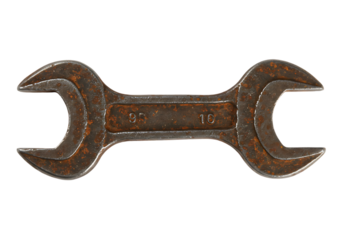 Rusty double open end wrench isolated on transparent background