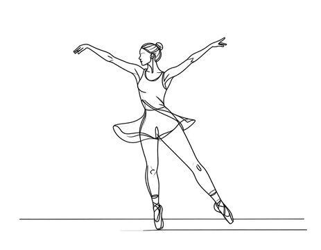 Single-line drawing of a ballerina in arabesque pose