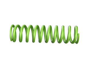 Vibrant Green Helical Compression Spring 3D Render: Precision Motorcycle Suspension Shock Absorber. High-Resolution Isolated Elastic Part with Glossy Finish on Transparent PNG for Automotive Design