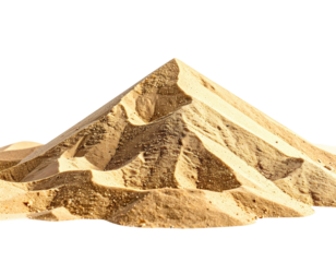 A large pile of light beige sand, pyramid-shaped