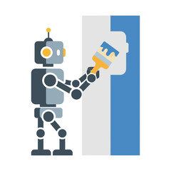 A robot painting a wall with a brush, showcasing automation and technology in construction.