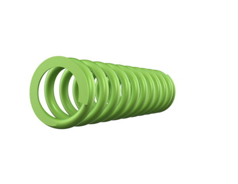 Bright Green Coil Spring Mechanism: Detailed 3D Rendering of a Shock Absorber and Suspension System Element, Isolated Machine Component on Transparent HD Background for Dynamic Industrial Concepts.