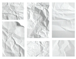 Six crumpled white paper textures