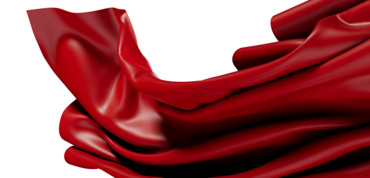 Elegant red fabric waving in the wind creating a dynamic and visually appealing composition. Perfect for backgrounds, textiles, and design.