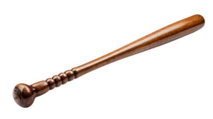 Classic wooden baseball bat, with polished finish, stands as essential sport equipment. This vintage game tool, crafted from smooth, dark wood, evokes powerful memories of America beloved