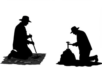 Silhouette of Two Men Working in the Ground