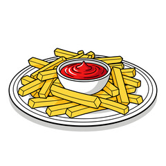 Delicious French Fries with Ketchup Served on a Plate, a Classic and Tasty Snack 