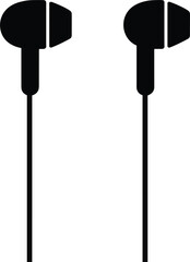 Black silhouette of in-ear headphones on a white background earphones audio