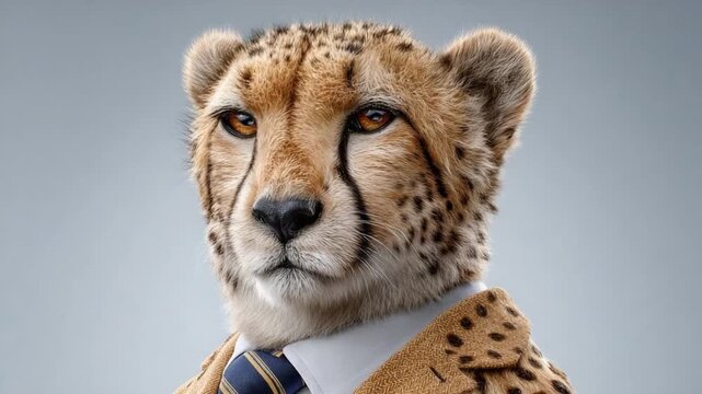 Cheetah in formal wear: A striking, intelligent cheetah in professional attire exuding confidence and ambition.