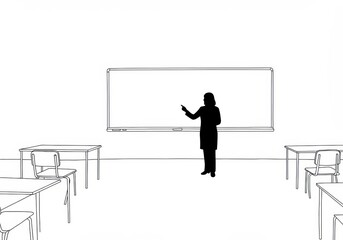 Monochromatic Line Art Illustration Depicting a Person Engaged in Focused Study or Remote Work within a Serene, Book-Filled Personal Workspace Environment