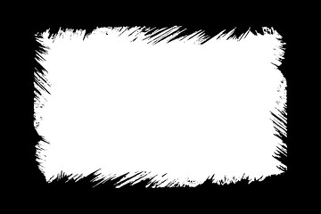 vector grunge frames. Black ink brush stroke square border, rough black rectangular frame with textured distressed torn paper edges. chalk texture, or charcoal sketch borders.