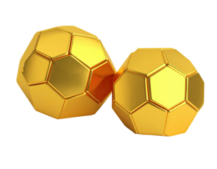 Two golden soccer balls, close together, 3D render