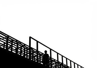 Silhouette of a worker on a structure against a bright white background