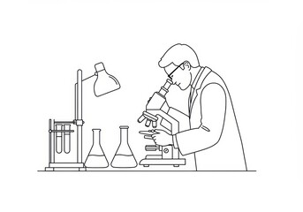 Scientific Observation A Researcher's Detailed Examination Under the Microscope in a Lab Setting