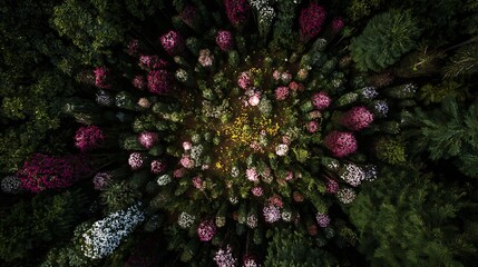 A bee's-eye view of a blooming flowerbed