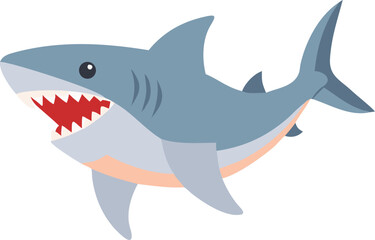 Vector illustration of a shark on a white background, showcasing its streamlined body and sharp fins.