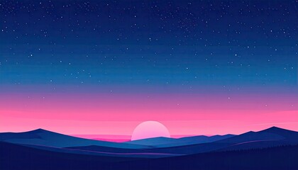 Nightly sunset over a mountain range