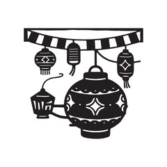 A silhouette of a black festival decoration design with a white background.