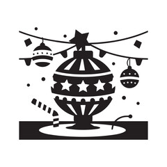 A silhouette of a black festival decoration design with a white background.