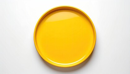 Round, bright yellow tray on white background
