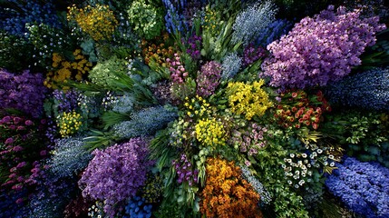 A bee's-eye view of a blooming flowerbed