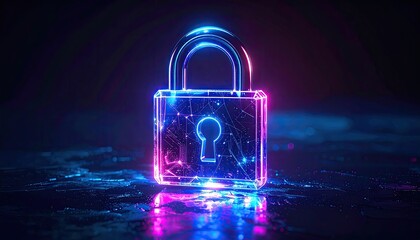 Glowing padlock in vibrant neon colors