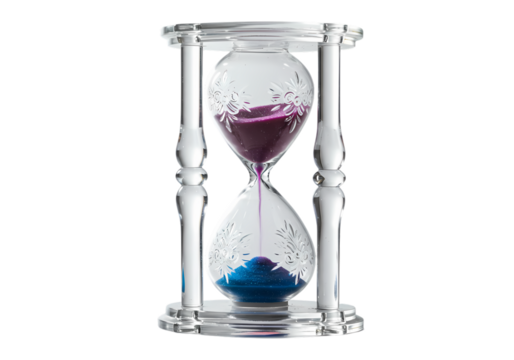 Elegant Crystal Hourglass: Timepiece with Purple and Blue Sand