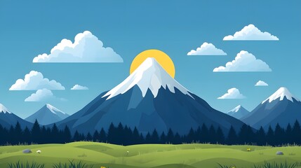 Fototapeta premium Pemandangan pegunungan yang menakjubkan dengan langit biru cerah