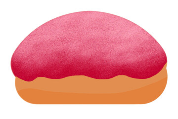 Bread bun illustration with bright red topping, cartoon flat style bakery item.