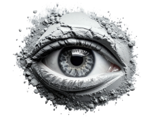 Gray eye within a textured gray powder