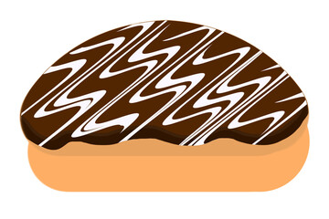 A rectangular bread illustration topped with chocolate glaze and white drizzle lines, representing sweet dessert and bakery food.