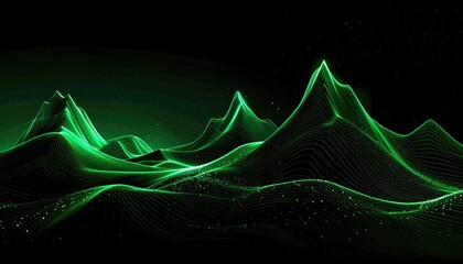 Green glowing mountains on a black background