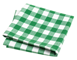Folded green and white checkered tablecloth (8)