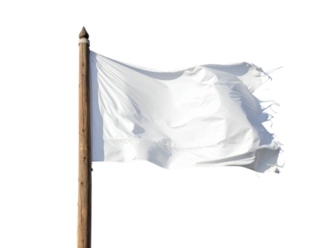 White flag flapping on a wooden pole