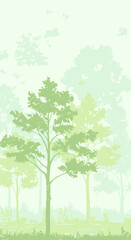 Obraz premium An illustrative depiction of a vibrant deciduous forest with a mix of green and autumnal trees, showcasing the beauty of nature.