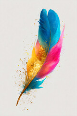 Colorful Feather Illustration with Paint Splash &ndash; Abstract Artistic Design