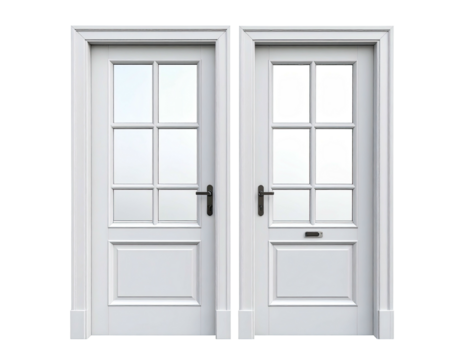 Pair of white paneled doors with glass panels