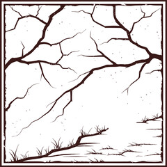 Vintage cracked earth illustration with dry soil texture and barren ground design. Drought, desert, and nature background for antique artwork, retro decor, and rustic themes.